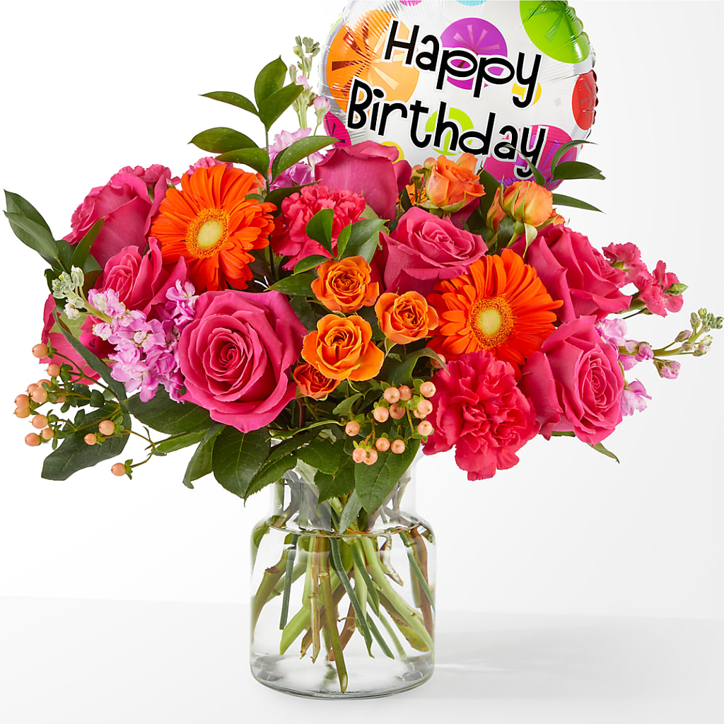 Fiesta Bouquet with Birthday Balloon – Althoff Floral, Cannon Falls MN