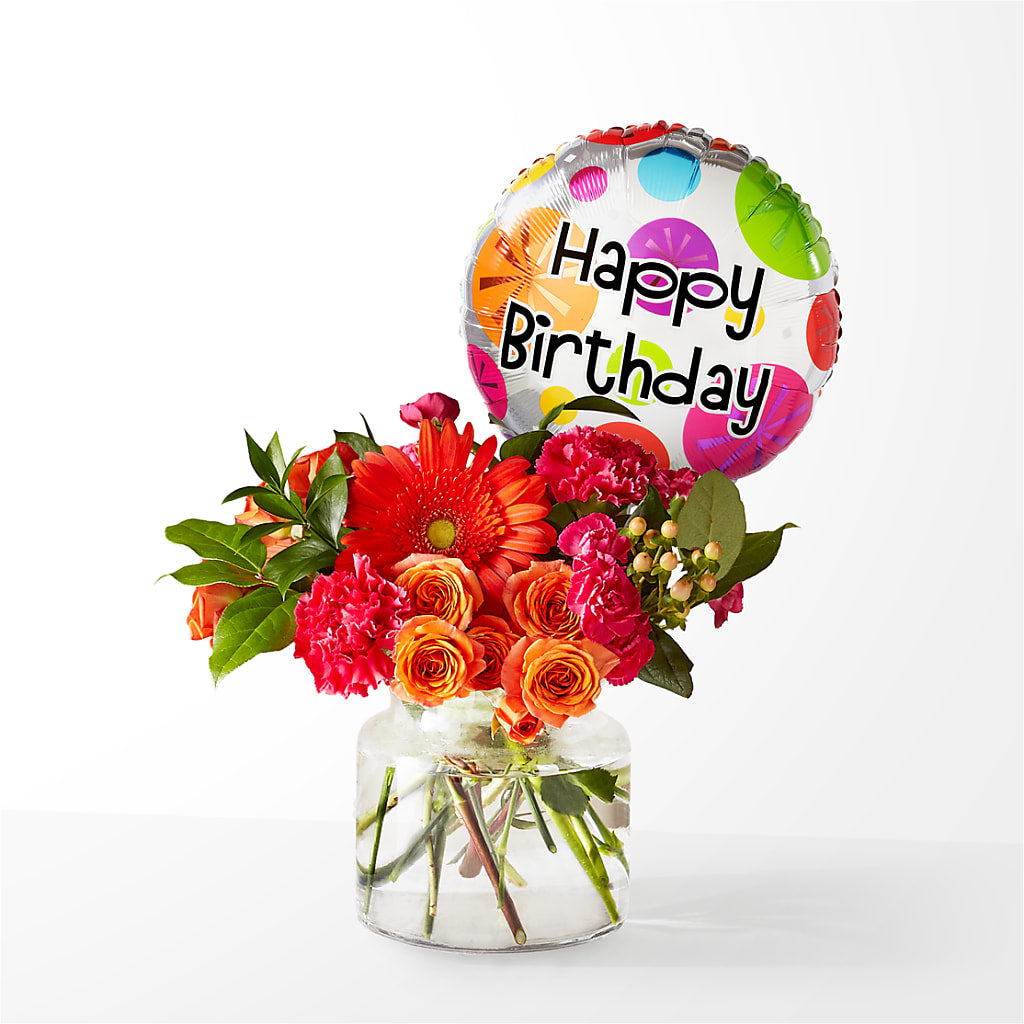 Fiesta Bouquet with Birthday Balloon – Althoff Floral, Cannon Falls MN