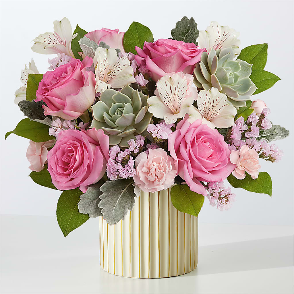 Dusty Rose Bouquet with Ivory Vase – Althoff Floral, Cannon Falls MN