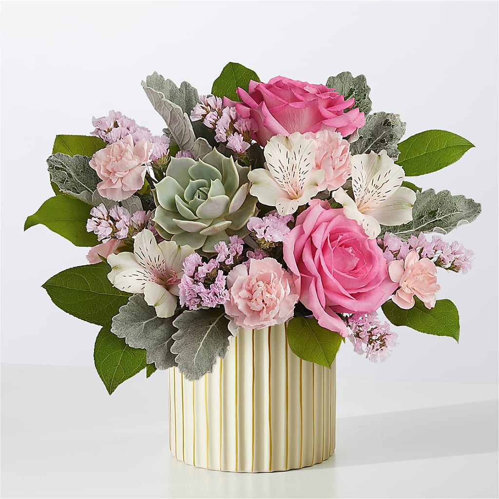 Dusty Rose Bouquet with Ivory Vase – Althoff Floral, Cannon Falls MN