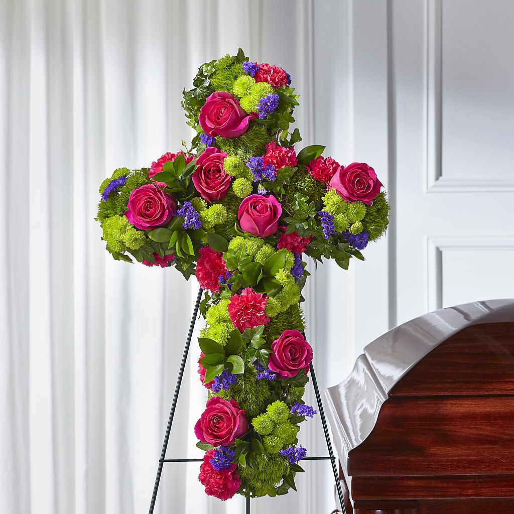 Tribute Rose Floral Cross – Althoff Floral, Cannon Falls MN