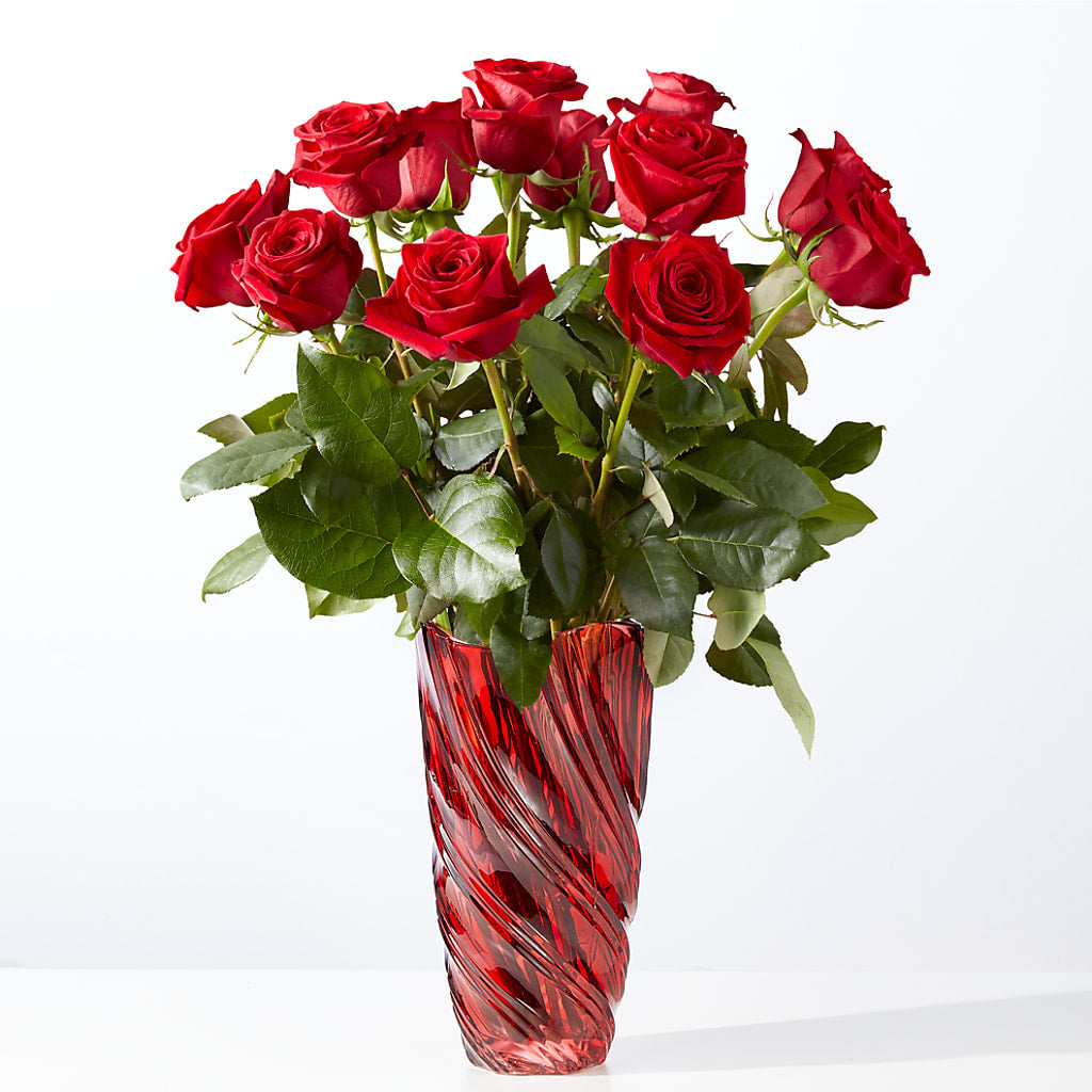 Classic Love Red Rose Bouquet with Luxe Swirl Vase – Althoff Floral, Cannon Falls MN