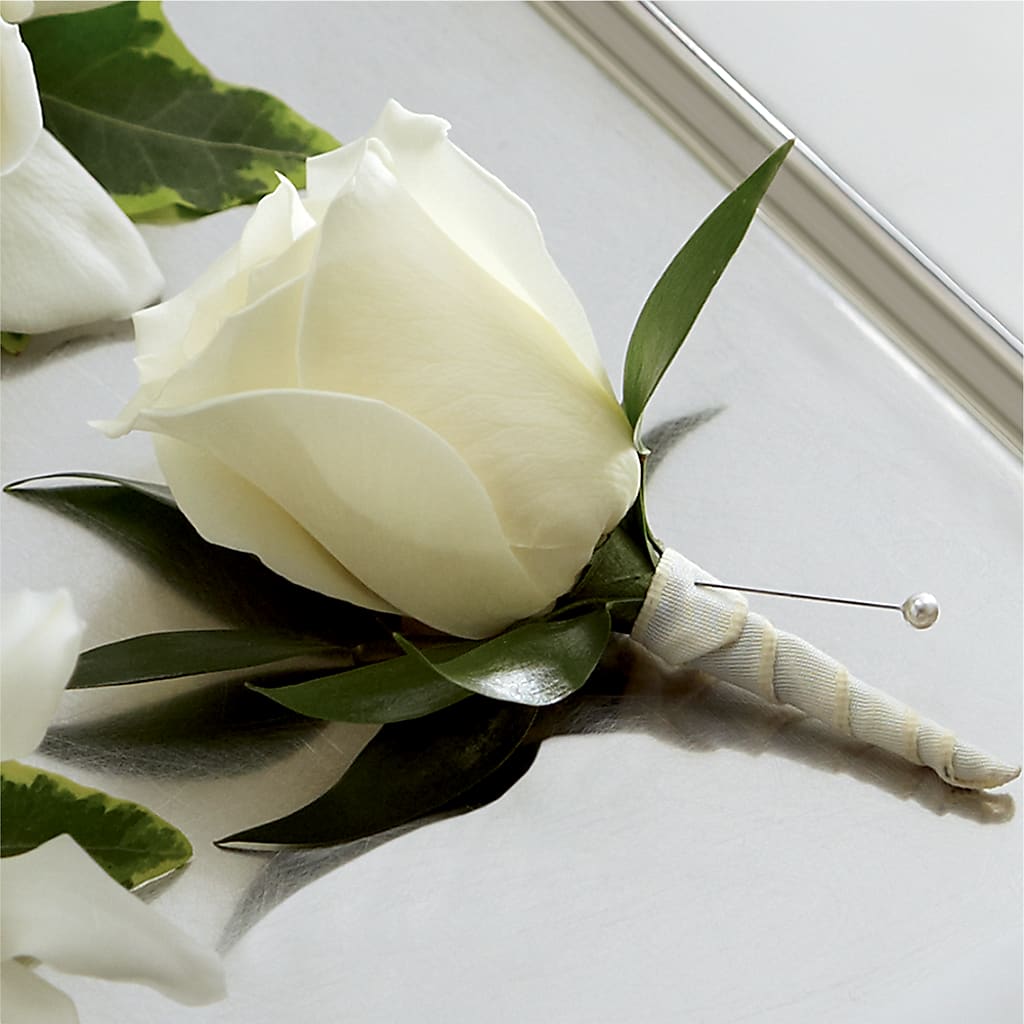 White Rose Boutonniere – Althoff Floral, Cannon Falls MN