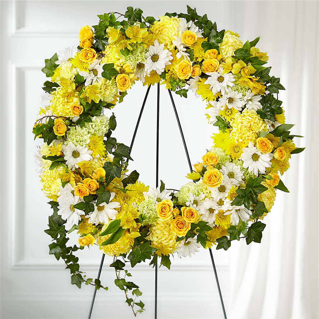Golden Remembrance Wreath –  Althoff Floral, Cannon Falls MN