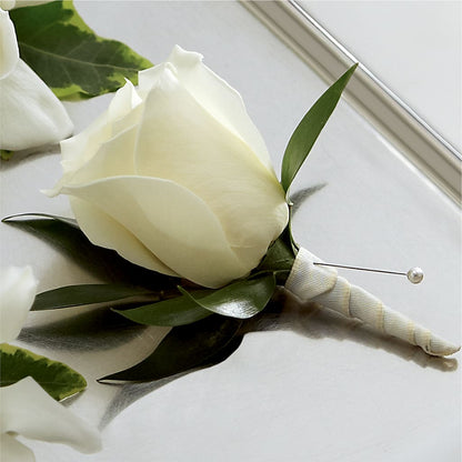 White Rose Boutonniere –  Althoff Floral, Cannon Falls MN